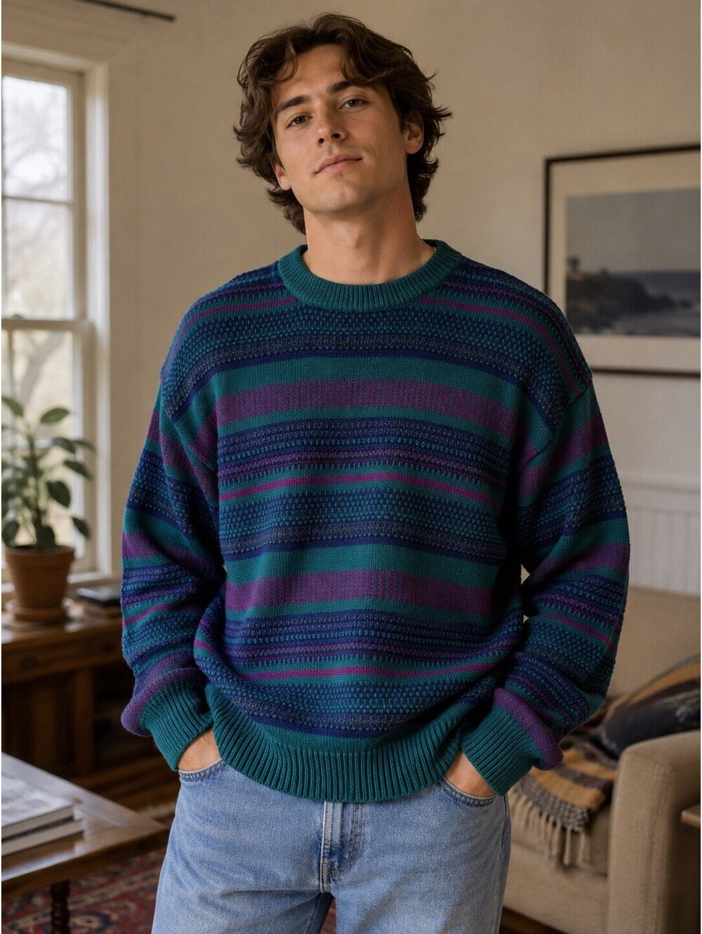 Vintage Cambridge Classics XL Ramie Cotton Striped Knit Sweater 90s [COPY]